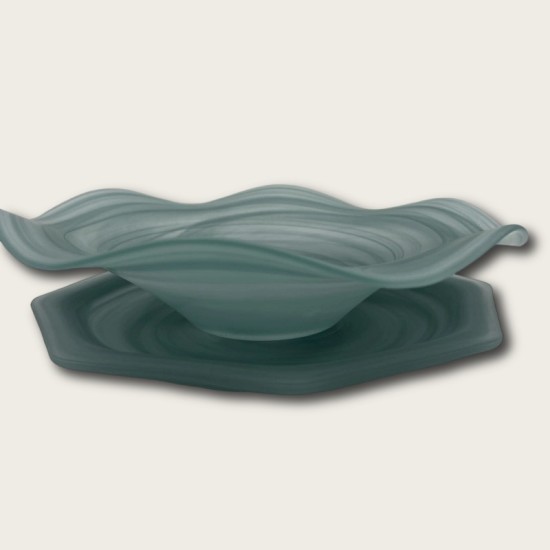 Frosted Green Octagonal Plate
