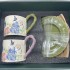 Vintage Oil Painting Coffee Cup And Saucer Set Ceramic Green And Purple Butterfly Double Tall Cup Gift Box
