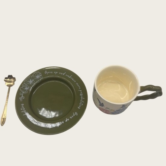 Vintage Oil Painting Coffee Cup And Saucer Set Ceramic Green And Purple Butterfly Double Tall Cup Gift Box Vintage Oil Painting Coffee Cup And Saucer Set Ceramic Green And Purple Butterfly Double Tall Cup Gift Box