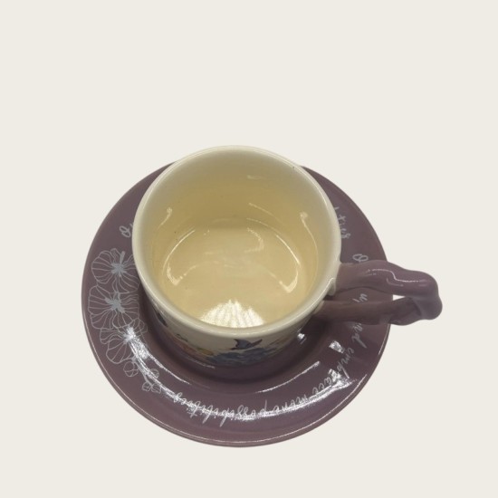 Vintage Oil Painting Coffee Cup And Saucer Set Ceramic Green And Purple Butterfly Double Tall Cup Gift Box Vintage Oil Painting Coffee Cup And Saucer Set Ceramic Green And Purple Butterfly Double Tall Cup Gift Box