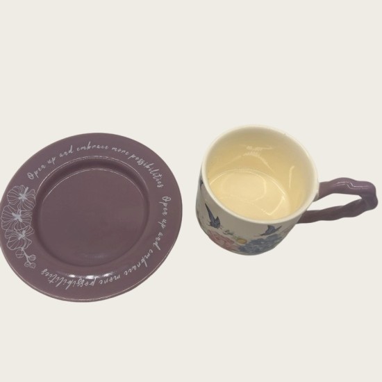 Vintage Oil Painting Coffee Cup And Saucer Set Ceramic Green And Purple Butterfly Double Tall Cup Gift Box Vintage Oil Painting Coffee Cup And Saucer Set Ceramic Green And Purple Butterfly Double Tall Cup Gift Box
