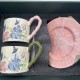 Vintage Oil Painting Coffee Cup And Saucer Set Ceramic Green And Pink Butterfly Double Tall Cup Gift Box Vintage Oil Painting Coffee Cup And Saucer Set Ceramic Green And Pink Butterfly Double Tall Cup Gift Box