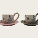 Vintage Oil Painting Coffee Cup And Saucer Set Ceramic Green And Pink Butterfly Double Tall Cup Gift Box Vintage Oil Painting Coffee Cup And Saucer Set Ceramic Green And Pink Butterfly Double Tall Cup Gift Box