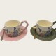 Vintage Oil Painting Coffee Cup And Saucer Set Ceramic Green And Pink Butterfly Double Tall Cup Gift Box Vintage Oil Painting Coffee Cup And Saucer Set Ceramic Green And Pink Butterfly Double Tall Cup Gift Box