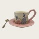 Vintage Oil Painting Coffee Cup And Saucer Set Ceramic Green And Pink Butterfly Double Tall Cup Gift Box Vintage Oil Painting Coffee Cup And Saucer Set Ceramic Green And Pink Butterfly Double Tall Cup Gift Box