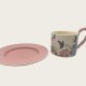 Vintage Oil Painting Coffee Cup And Saucer Set Ceramic Green And Pink Butterfly Double Tall Cup Gift Box