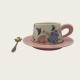 Vintage Oil Painting Coffee Cup And Saucer Set Ceramic Green And Pink Butterfly Double Cup Gift Box Vintage Oil Painting Coffee Cup And Saucer Set Ceramic Green And Pink Butterfly Double Cup Gift Box