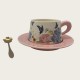 Vintage Oil Painting Coffee Cup And Saucer Set Ceramic Green And Pink Butterfly Double Cup Gift Box Vintage Oil Painting Coffee Cup And Saucer Set Ceramic Green And Pink Butterfly Double Cup Gift Box