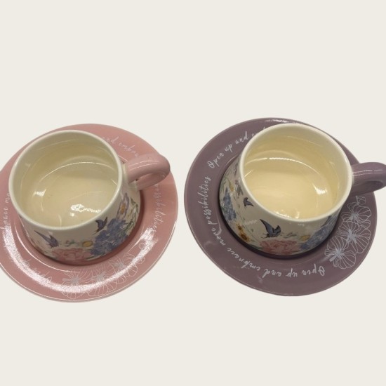 Vintage Oil Painting Coffee Cup And Saucer Set Ceramic Pink And Purple Butterfly Double Cup Gift Box Vintage Oil Painting Coffee Cup And Saucer Set Ceramic Pink And Purple Butterfly Double Cup Gift Box