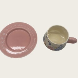 Vintage Oil Painting Coffee Cup And Saucer Ceramic Pink Butterfly Cup Gift Box