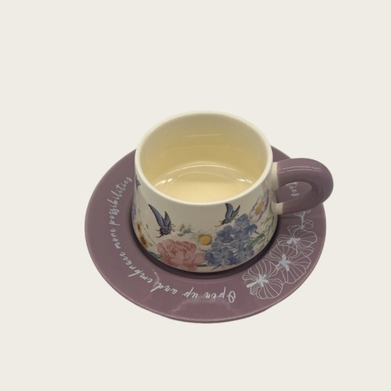 Vintage Oil Painting Coffee Cup And Saucer Ceramic Purple Butterfly Cup Gift Box Vintage Oil Painting Coffee Cup And Saucer Ceramic Purple Butterfly Cup Gift Box