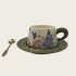 Vintage Oil Painting Coffee Cup And Saucer Ceramic Green Butterfly Cup Gift Box