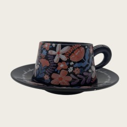 Black Ceramic Coffee Cup And Saucer Set