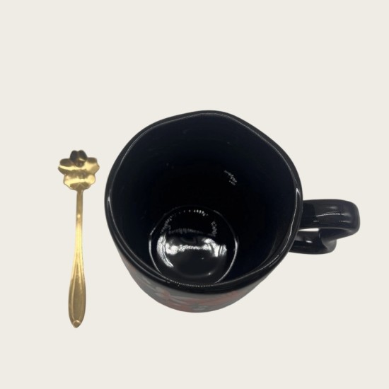 Black Ceramic Coffee Tall Cup With Flowers Black Ceramic Coffee Tall Cup With Flowers
