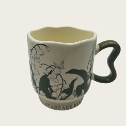 Green Ceramic Coffee Tall Cup With Flowers