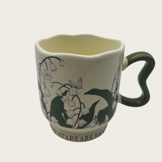 Green Ceramic Coffee Tall Cup With Flowers Green Ceramic Coffee Tall Cup With Flowers