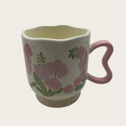 Pink Ceramic Coffee Tall Cup With Flowers