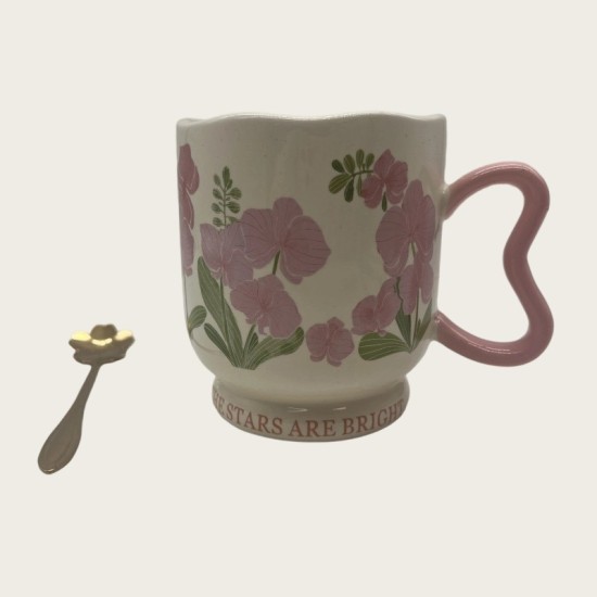 Pink Ceramic Coffee Tall Cup With Flowers Pink Ceramic Coffee Tall Cup With Flowers