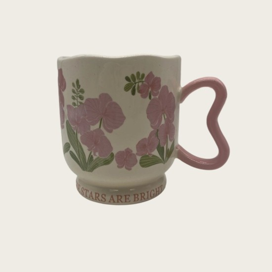 Pink Ceramic Coffee Tall Cup With Flowers Pink Ceramic Coffee Tall Cup With Flowers
