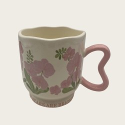 Pink Ceramic Coffee Tall Cup With Flowers
