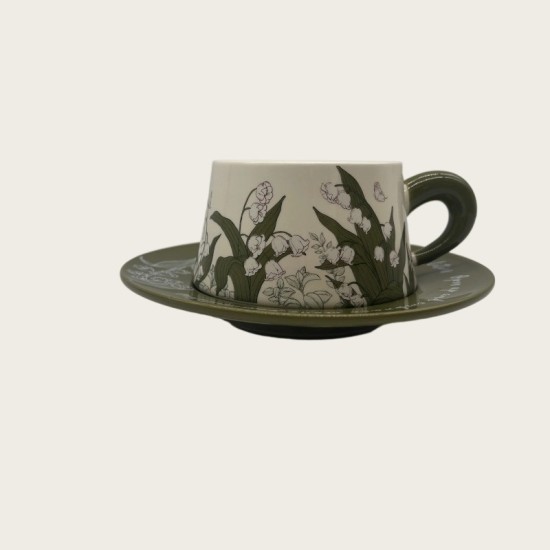 Delicate Flower Green Ceramic Coffee Cup And Saucer Set Delicate Flower Green Ceramic Coffee Cup And Saucer Set