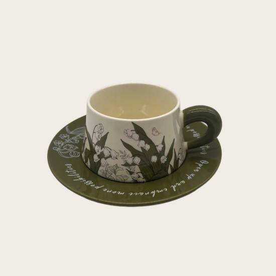Delicate Flower Green Ceramic Coffee Cup And Saucer Set Delicate Flower Green Ceramic Coffee Cup And Saucer Set