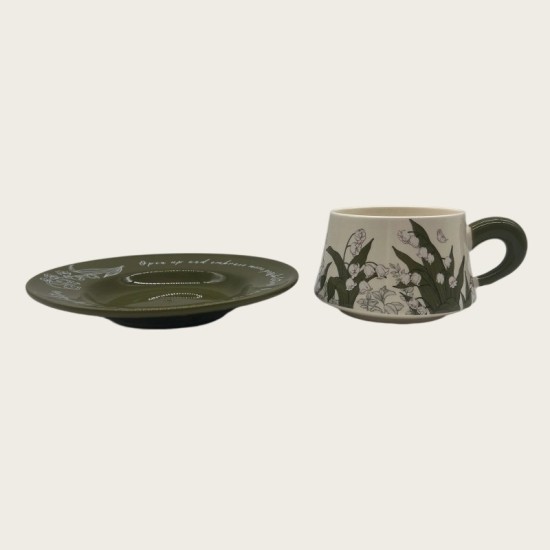 Delicate Flower Green Ceramic Coffee Cup And Saucer Set Delicate Flower Green Ceramic Coffee Cup And Saucer Set