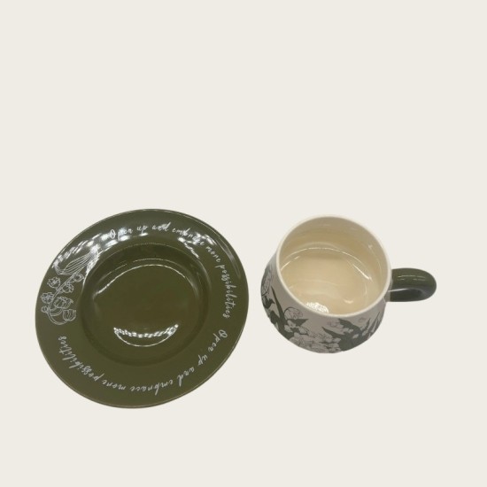 Delicate Flower Green Ceramic Coffee Cup And Saucer Set Delicate Flower Green Ceramic Coffee Cup And Saucer Set