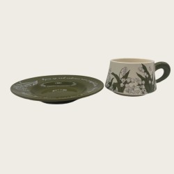 Delicate Flower Green Ceramic Coffee Cup And Saucer Set