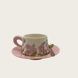 Delicate Flower Pink Ceramic Coffee Cup And Saucer Set